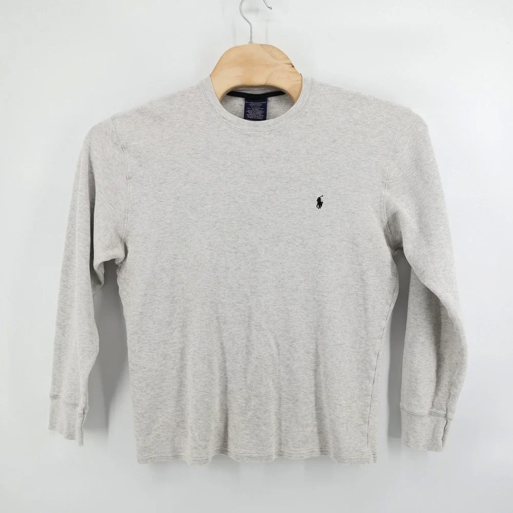Polo Ralph Lauren Thermal Waffle Knit Mens Long‎ Sleeve Shirt Crew Neck Gray XL